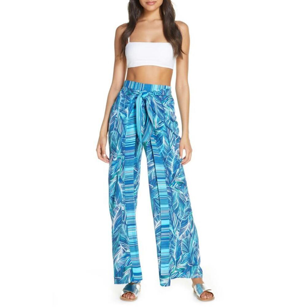 New! La Blanca Sketched Leaves Side Slit Waist Tie Cover Up Pants - Picture 2 of 6